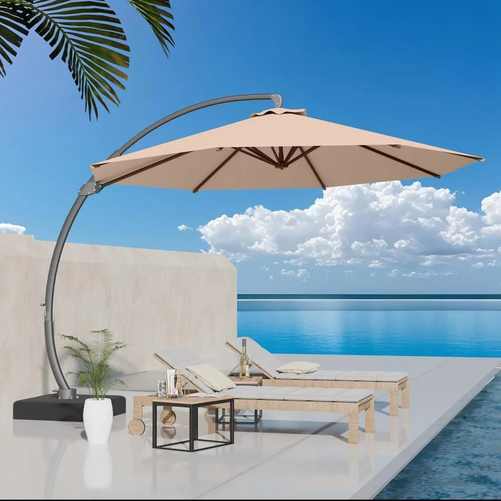 

11ft Offset Cantilever Patio Umbrella with Base Included, Large Round Aluminum Outdoor Umbrella, 360° Rotation & Infinite Tilt