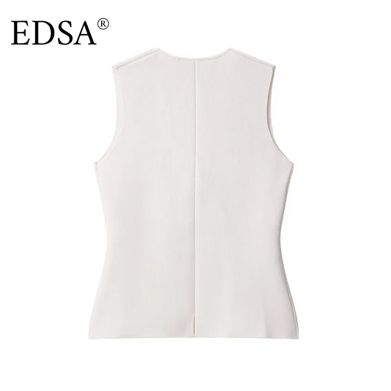 EDSA Gilet da donna in maglia bianca con bottoni e bottoni ricoperti con scollo a V monopetto maglione gilet top femminile