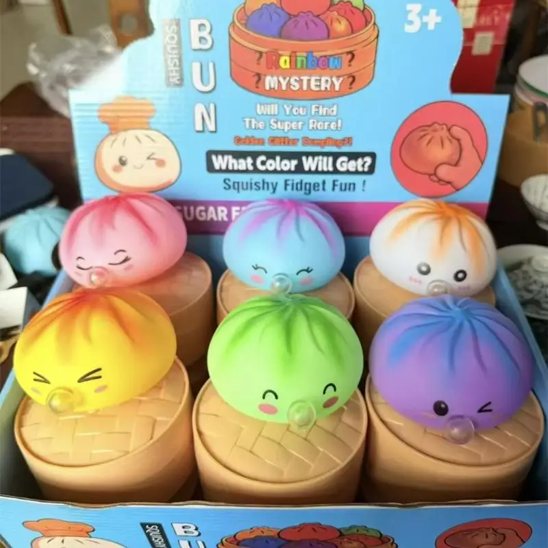 1Pcs Colorful Squishy Bubble Bun Toy With Steamer Soft Stress Relief Squeeze Decompress Toy For Kids Adults Daily Relax Gift