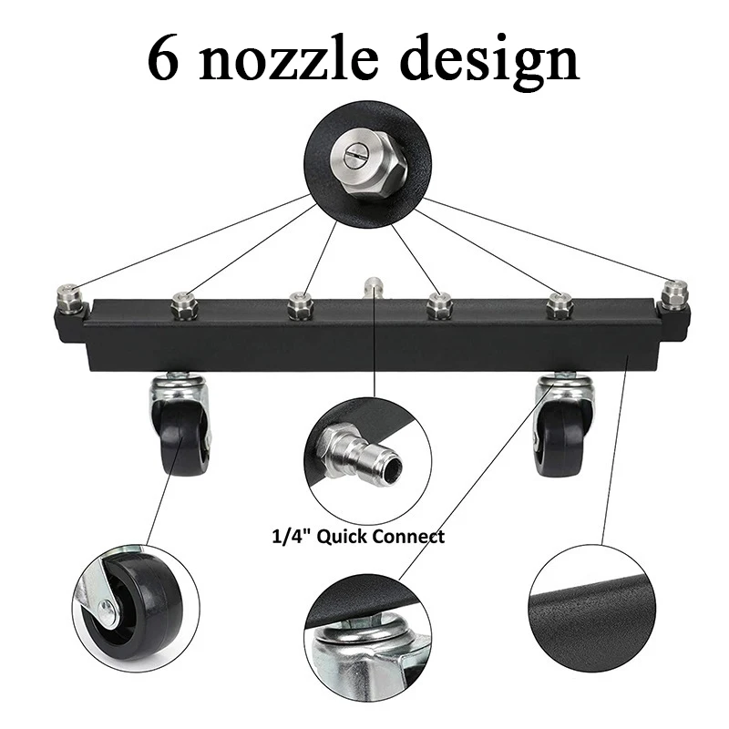 Pressure Washer Chassis Cleaner, 6 Nozzle Garden Cleaner 4000 PSI Water Broom Cleaning Tool Kit Stainless Steel w/2 Extensions