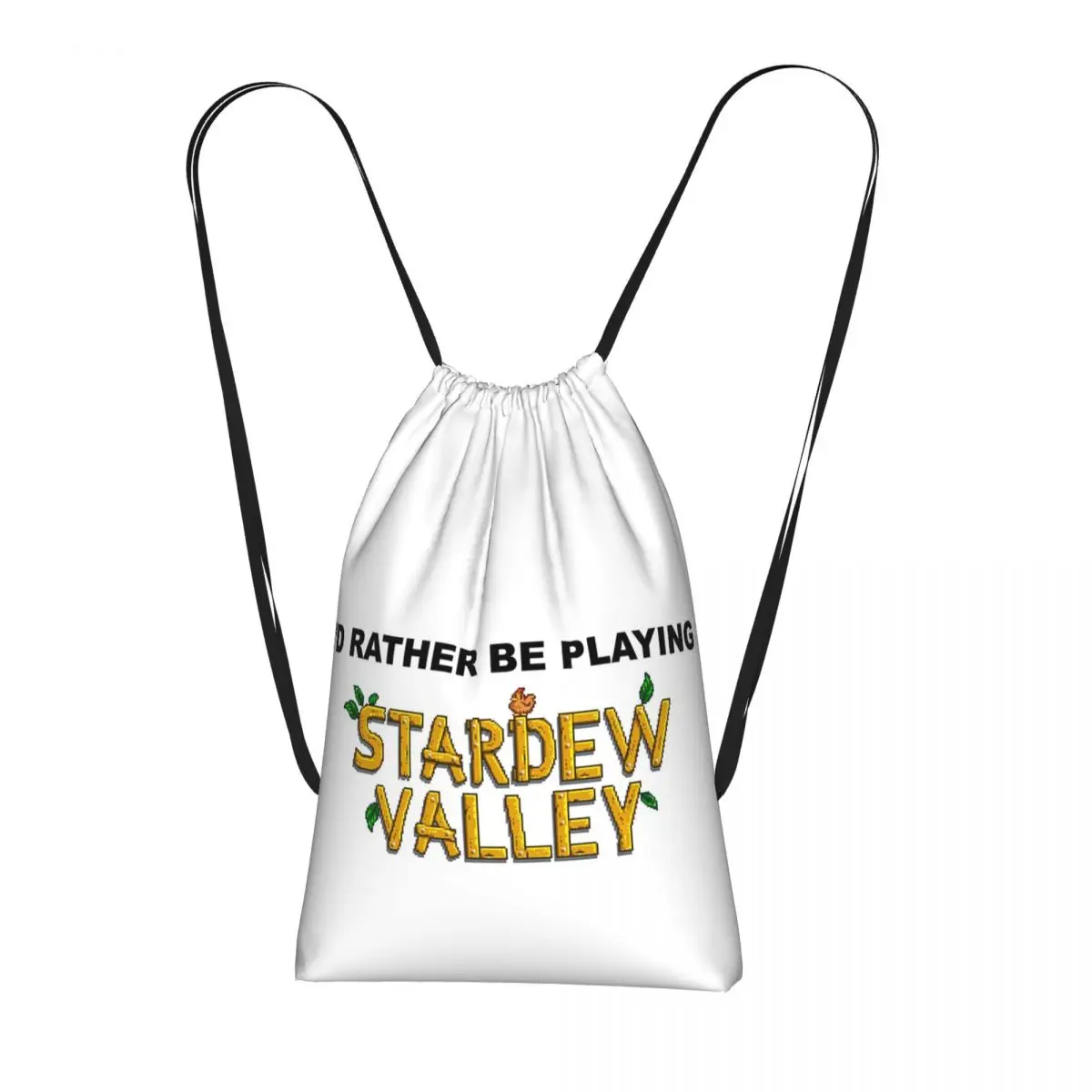 I'd Rather Be Playing Stardew Valley Drawstring Backpack hiking cycling Bag Lightweight Storage Drawstring Bag for Men Women