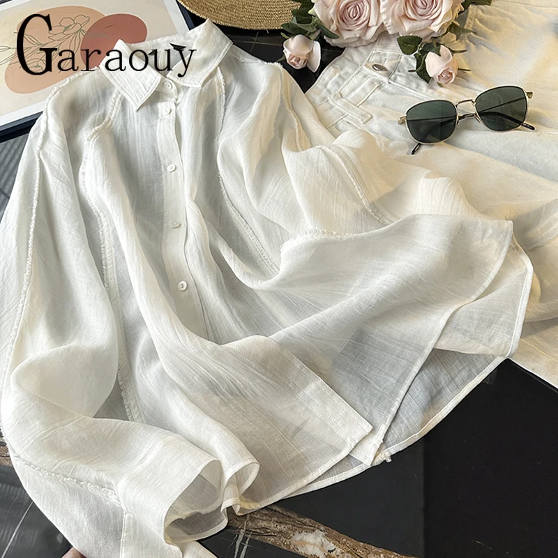 Garaouy Women Long Sleeved Shirt Lady Sunscreen Coat Female Casual Loose Shirts Thin Blouses 2024 Summer Beach Clothing