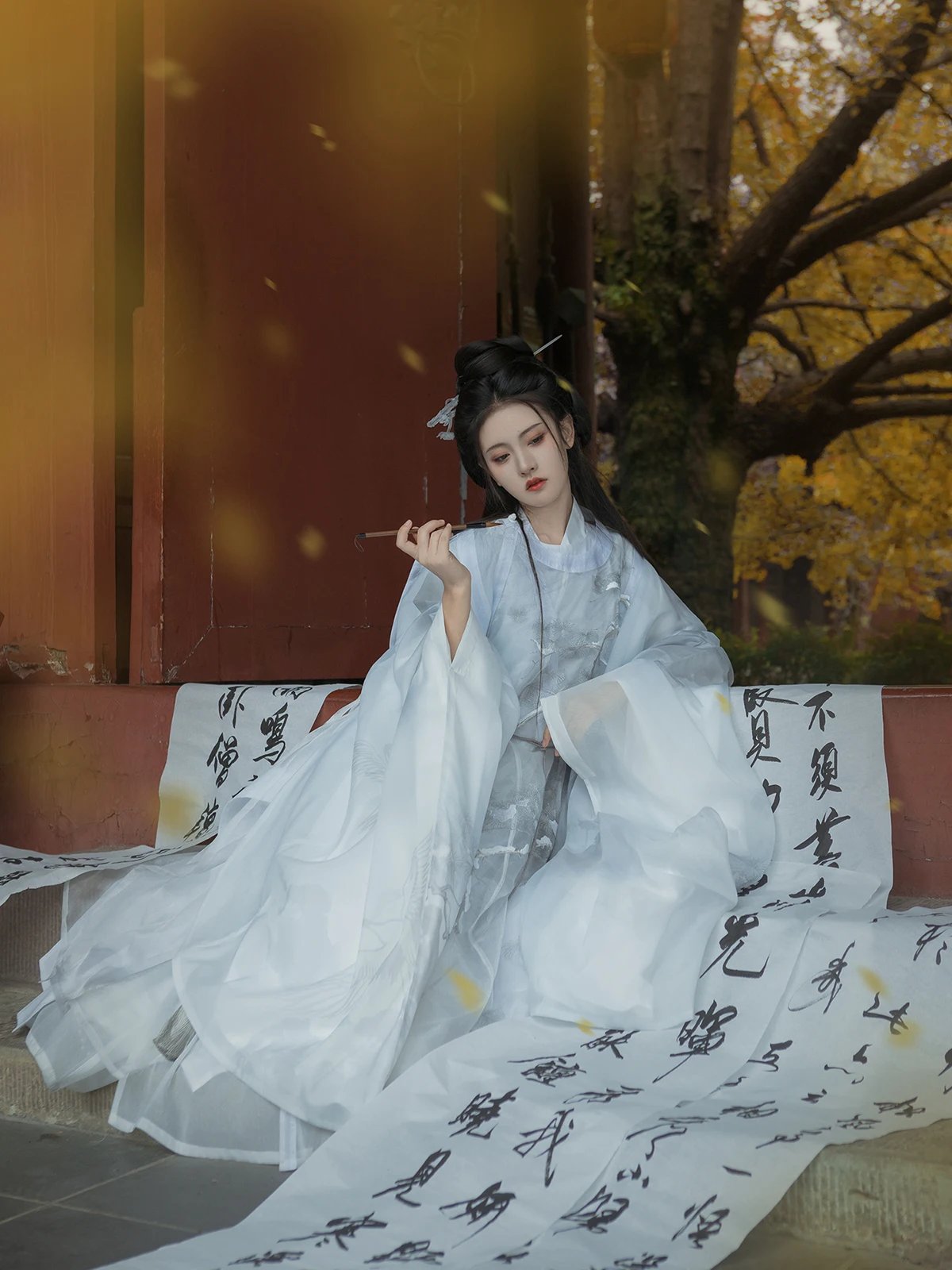 Yanbin-男性と女性のための刺繍された丸首バスローブ,松のクレーン,同じスタイル,オリジナルのhan要素の印刷