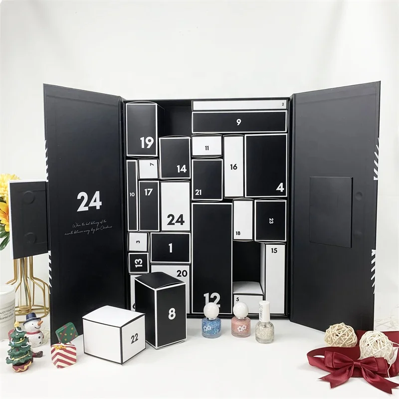 Customization.Customization.Hot Sale Christmas Gift Box Black Packaging Nail Polish Storage Cosmetic Skincare Surprise Advent Ca