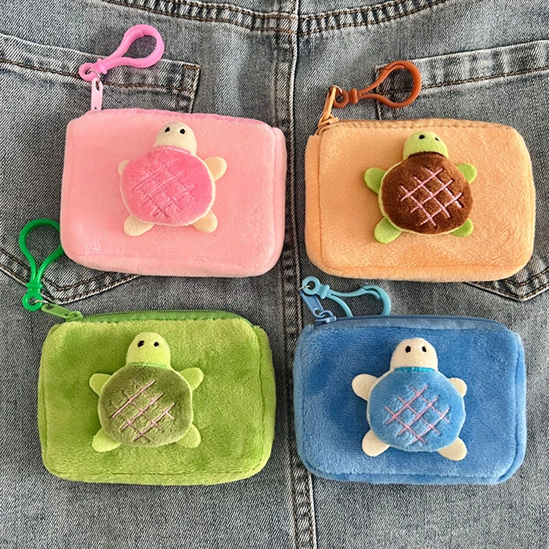 Plush Turtle Coin Money Bag Earphone Organizer Bag Mini Wallet Purse Student Backpack Pendant Plush Keychain Gift Ornament