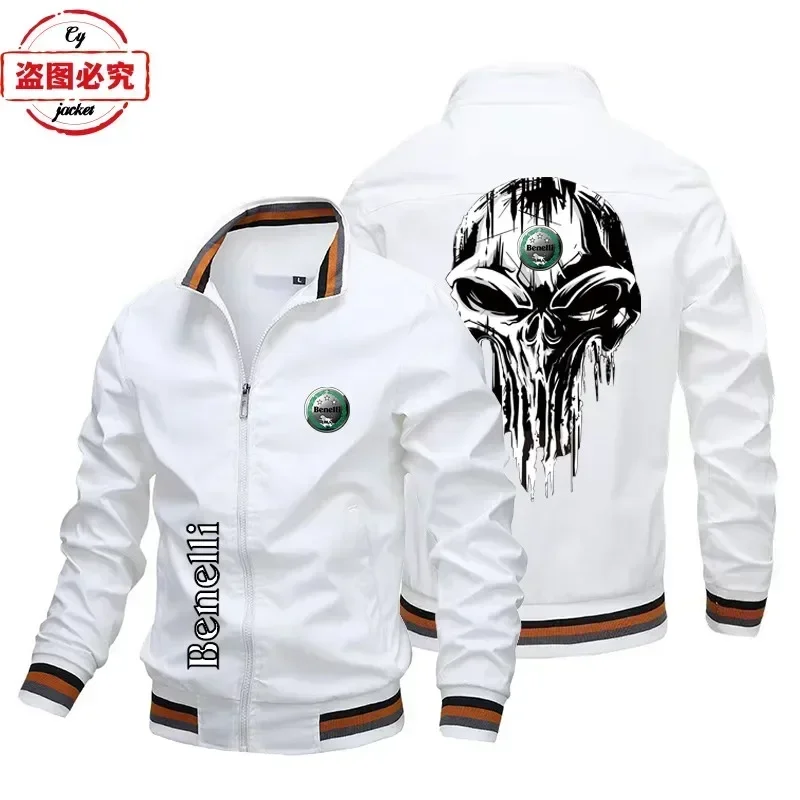 

Benelli motorcycle logo printed jacket loose long sleeved men's top stand up collar zipper jacket Benelli racing riding suit