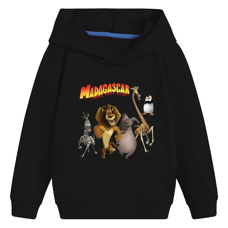 

Kids Hooded Hoodies Animals Of Madagascar Lion Zebra Giraffe Cartoon Children Sweatshirts Girls Clothes Baby Boys Pullover Tops