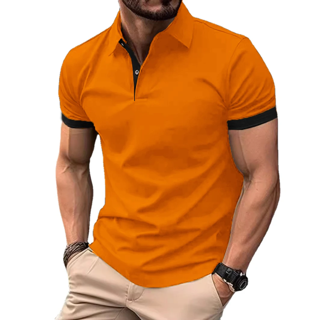 Summer Men Polo Shirts Men Short Sleeve Shirt Contrast Color Lightweight Streetwear Casual  Lapel Collar Tops image 5