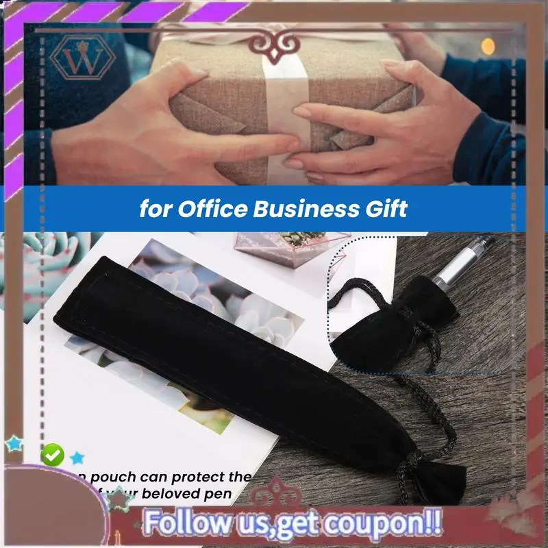 

ABBG-100Pcs Velvet Pen Pouch Black Drawstring Bag Single Pen Holder Packaging Sleeve For School Office Business Gift