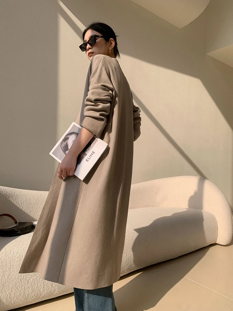 

Khaki Knitted Open Cardigan Women's Loose Casual Mid-Length Jacket Spring 2026 Lazy Style Commute Wind Single Piece