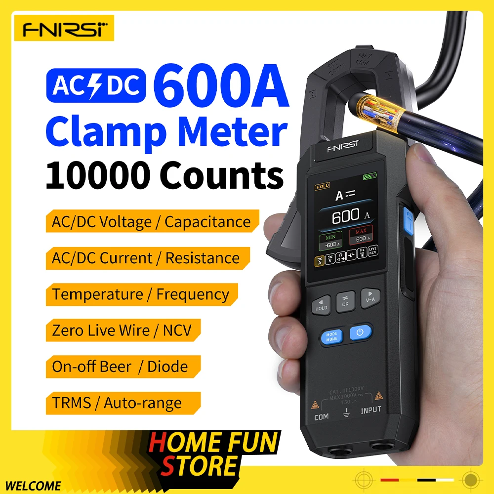 Fnirsi Dmc-100 DC Ac Current Voltage Clamp Meter USB Charger 10000 Counts 600a Amperimetric Clamp Tester Ncv Electrician Tool