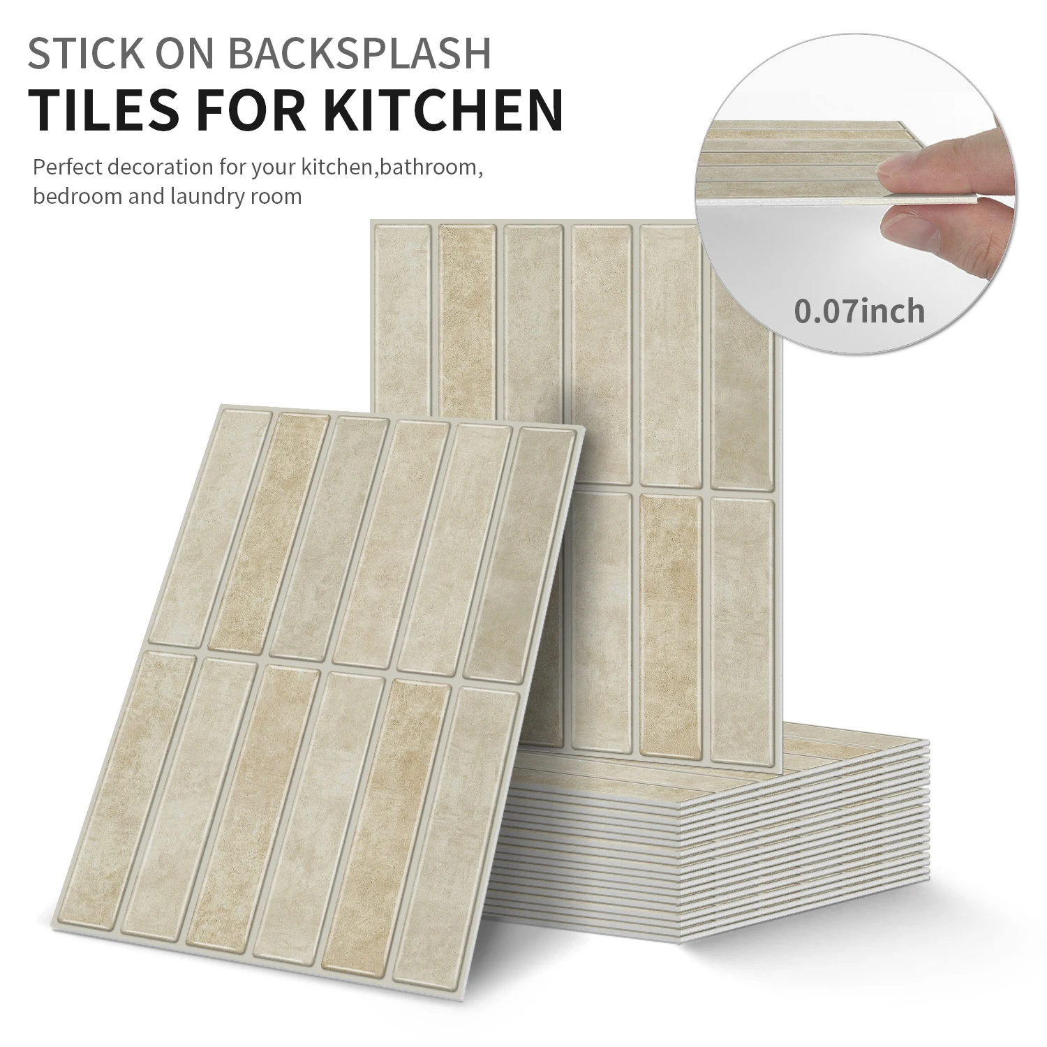 

Light Beige 2D Tile Self-Adhesive Wall Sticker (17×23cm) Thickened PE Foam Backsplash for Kitchen Bathroom Decor