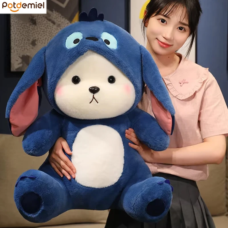 

Large Size Cute Bear Transforms Into Stitch Plush Toy Cartoon Anime Plush Stuffed Animal Pillow Doll Child Christmas Gift Girl