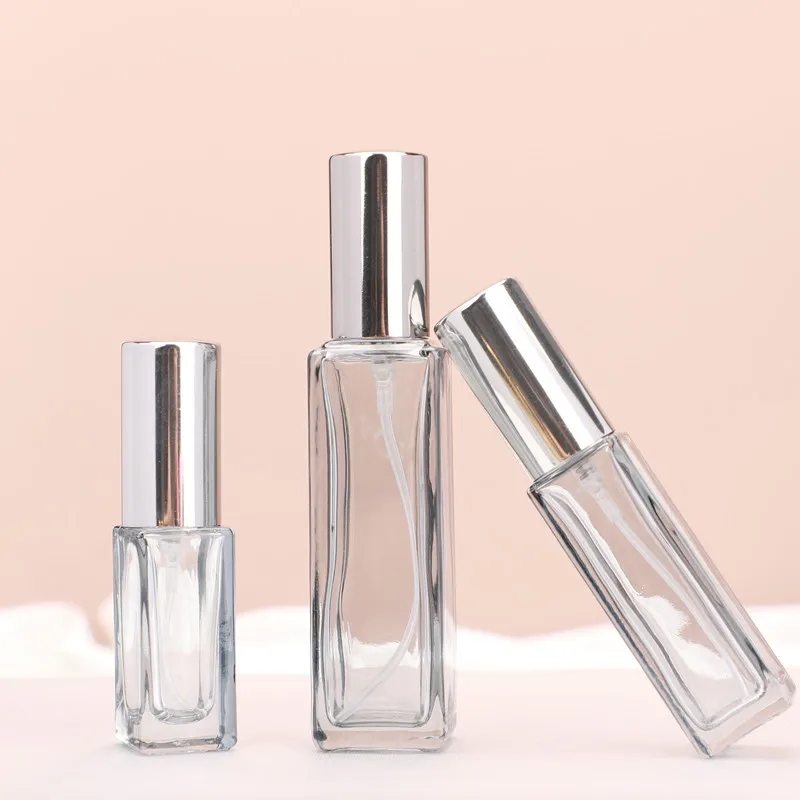 5/10/20ML Perfume Bottle Glass Press Spray Bottle Portable Empty Square Cosmetic Contanier Refillable Bottles Sample Vials