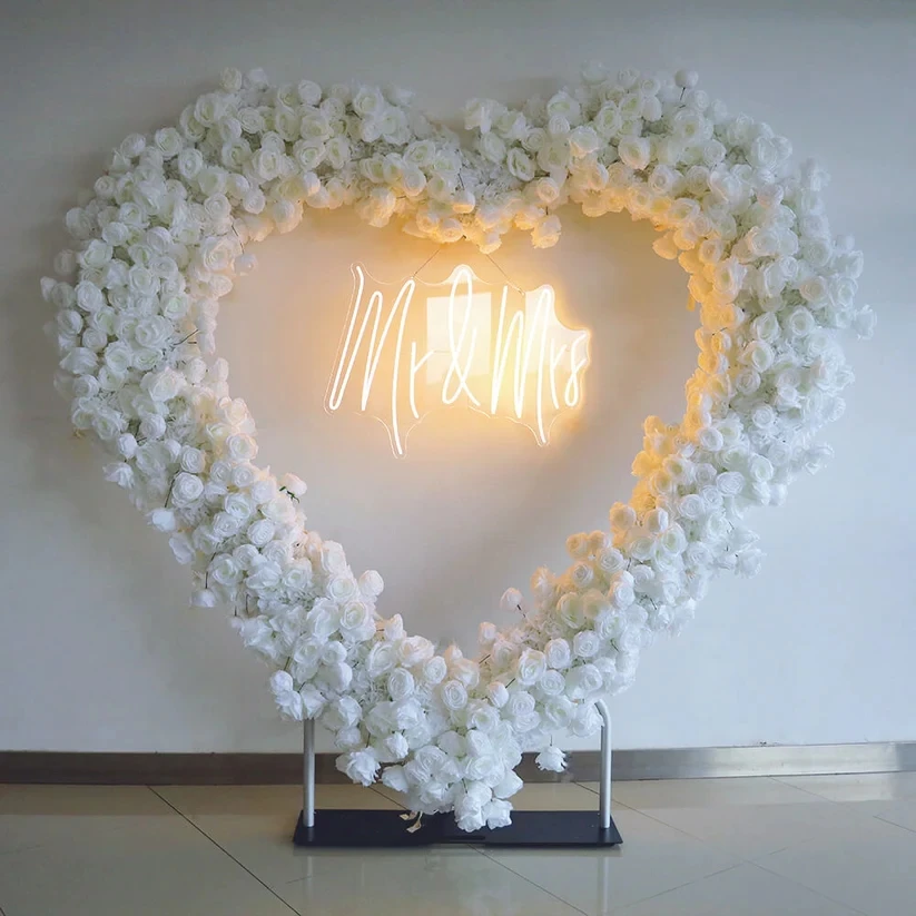 8ft Party & Hoop Balloon Double Layer Heart Shape Loop Flower Arch Photo Booth Backdrop Stand Heart Backdrop