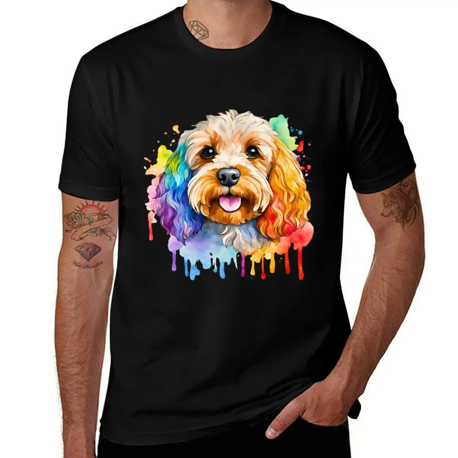 Cockapoo Watercolor Portrait T-Shirt Soft Stretch Short Sleeve Top