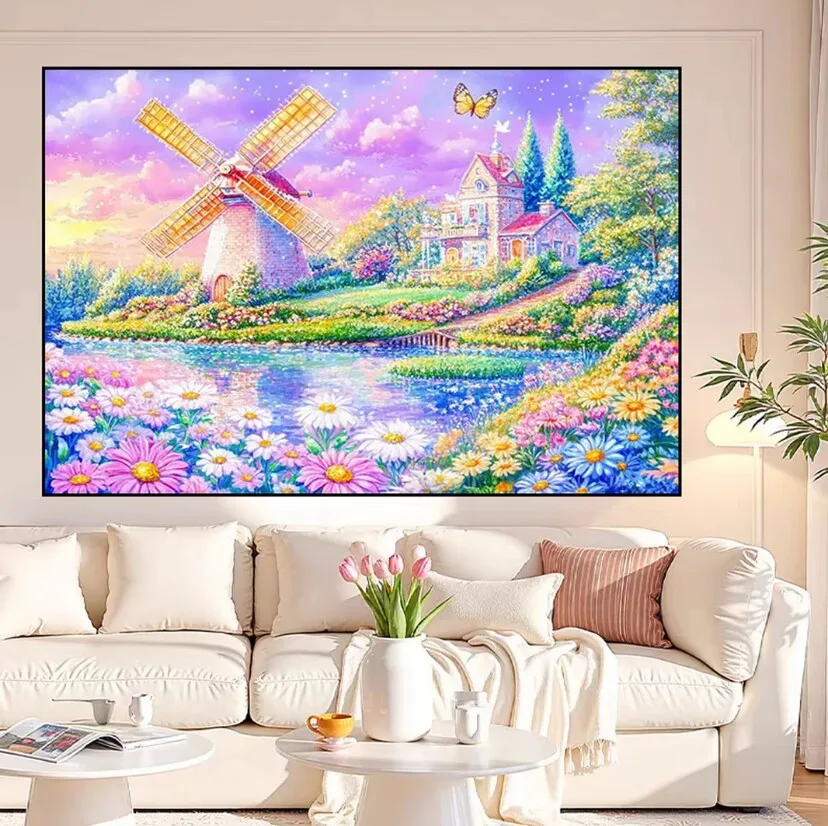 

14CT 9CT набор с принтом, вышивка крестиком, набор для рукоделия «сделай сам», ремесла с иглами, нитки, ветряная мельница, цветок, море