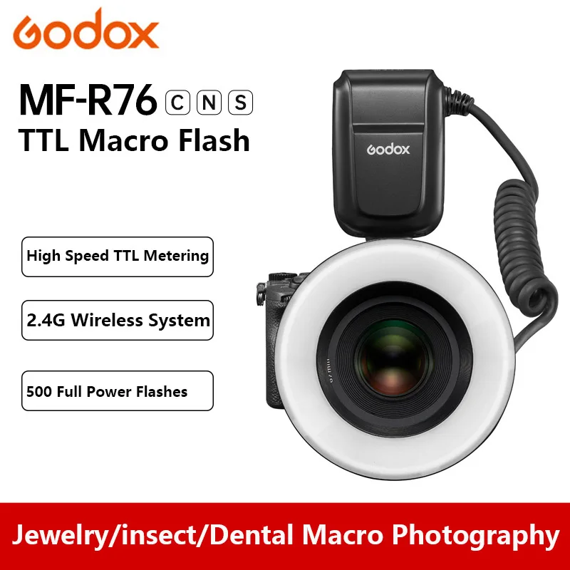 Godox MF-R76 Macro Circular Flash Micro Single Camera Macro Lamp Dental Photography for DSLR Cameras Canon Nikon 6D 7D 60D 70D