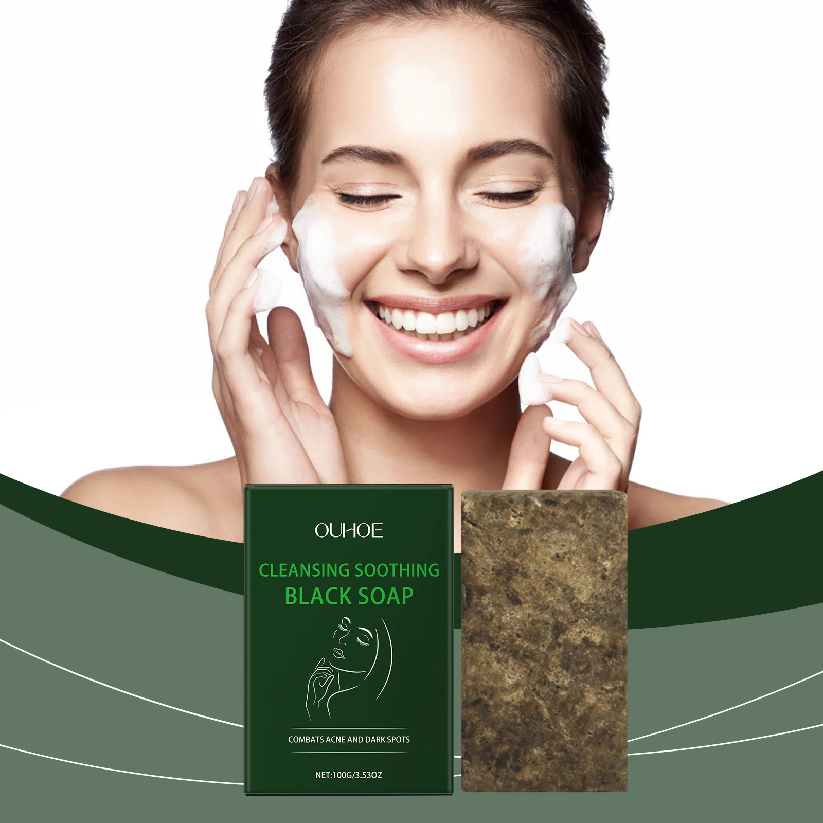 Savon noir – Barre nettoyante et apaisante pour le visage et le corps, combat l'acné et les taches foncées, savon exfoliant naturel pour une peau claire