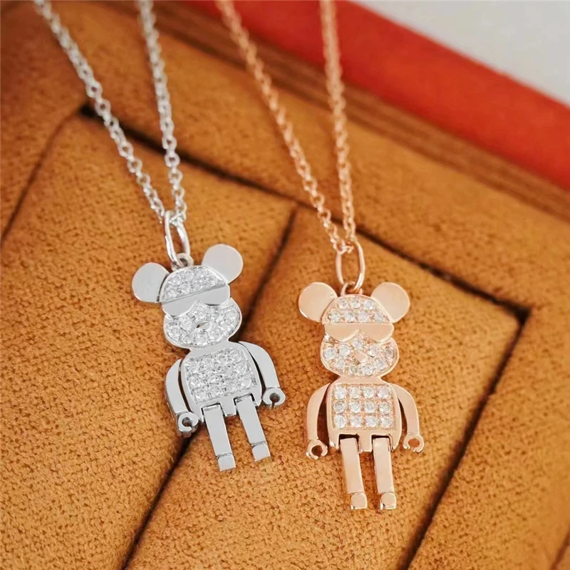 Japanese and Korean cute violent bear hypoallergenic necklace niche design does not fade 925 sterling silver clavicle chain