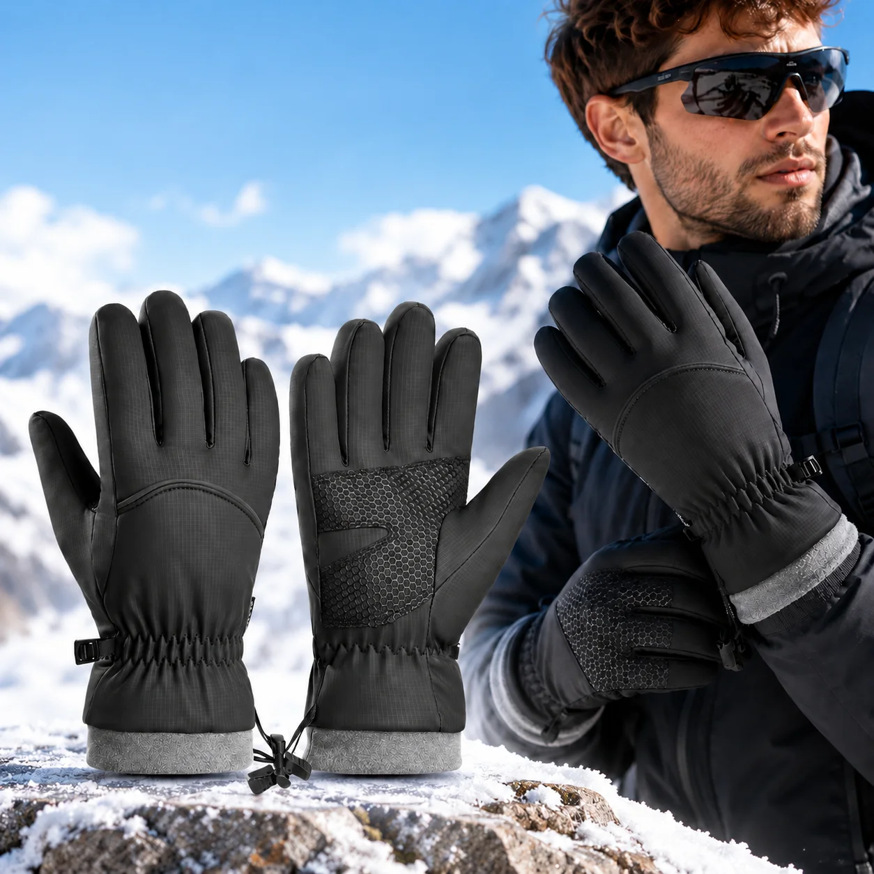 Winter Cycling Gloves for Men, Thermal Fleece Full Finger Bike Gloves, Touchscreen Anti-Slip Gloves for Cold Weather Riding