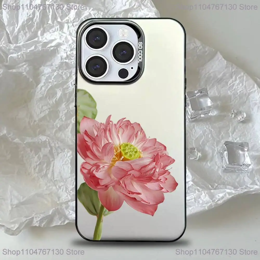 الفاوانيا لوتس طباعة تصميم حالة الهاتف آيفون 17,16,15,14,13,12,11,Pro,Max,Plus,Mini,XS,SE المضادة للسقوط الأسود ماتي الصلب الوفير