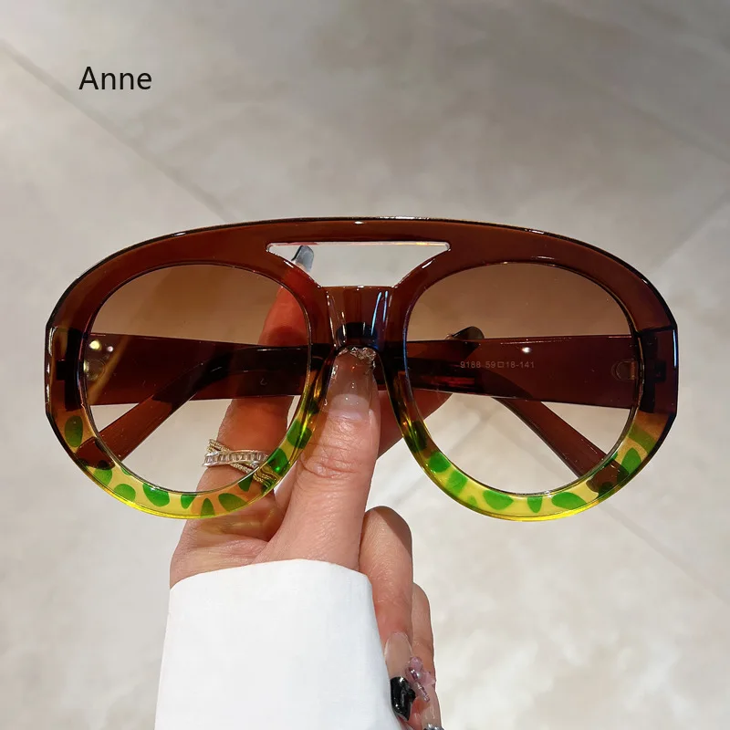 Oversized Round Goggle Men Fashion Double Bridge Gradient Candy Color Women Shades Eyewear Trendy New UV400 Sun Glasses image 2