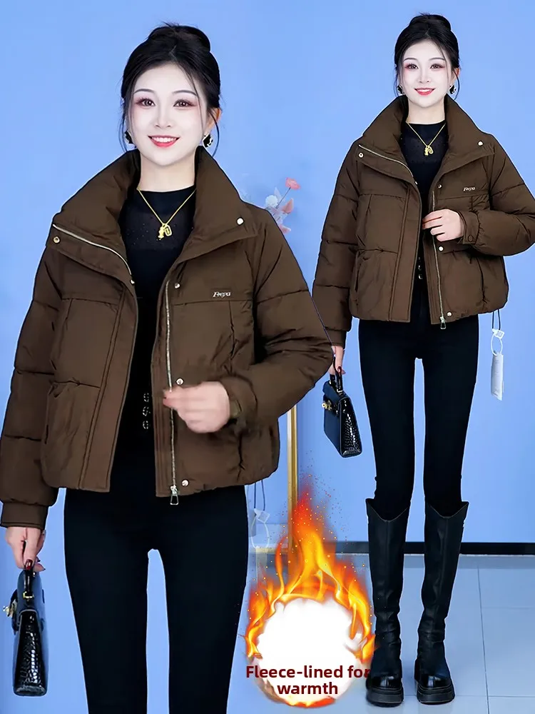 엘리 캐주얼 스탠드 칼라 여성용 면 재킷 루즈핏 안티에이징 지퍼 한국 스타일 겨울 신상품