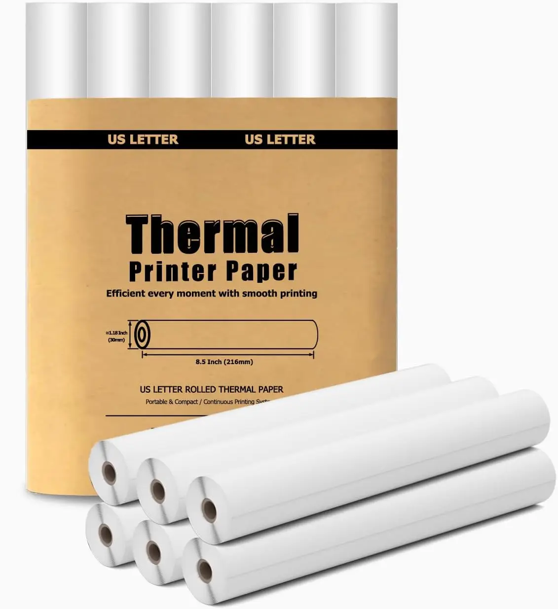 

6 Rolls Thermal Paper 8.5x11 Inches for Wireless Printers, Inkless Portable Travel Use