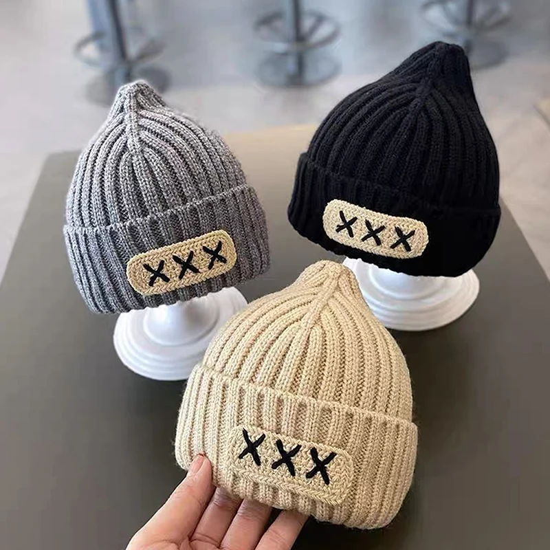 Kids Knitted Hat Winter Warm Children Beanie Boy Girl Solid Color Woolen Crochet Baby Skullies Cap