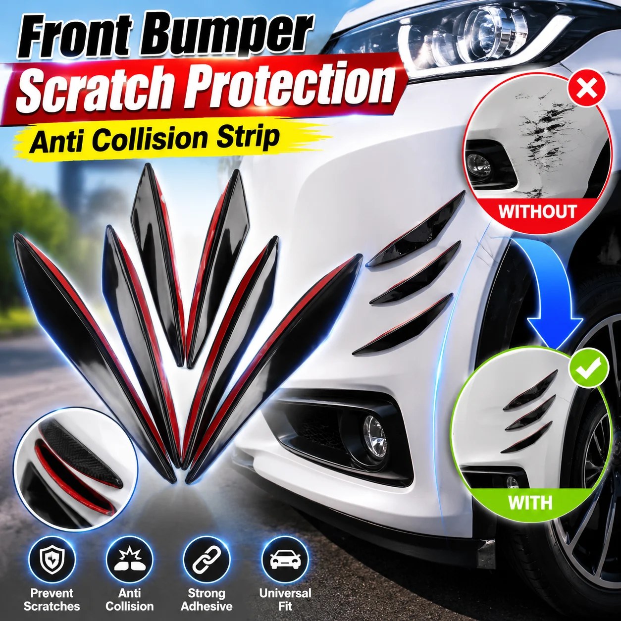 6pcs/set Universal Car Front Bumper Lip Protector Corner Anti-Scratch Diffuser Splitter Fins Car Body Anti-Collision Accessory