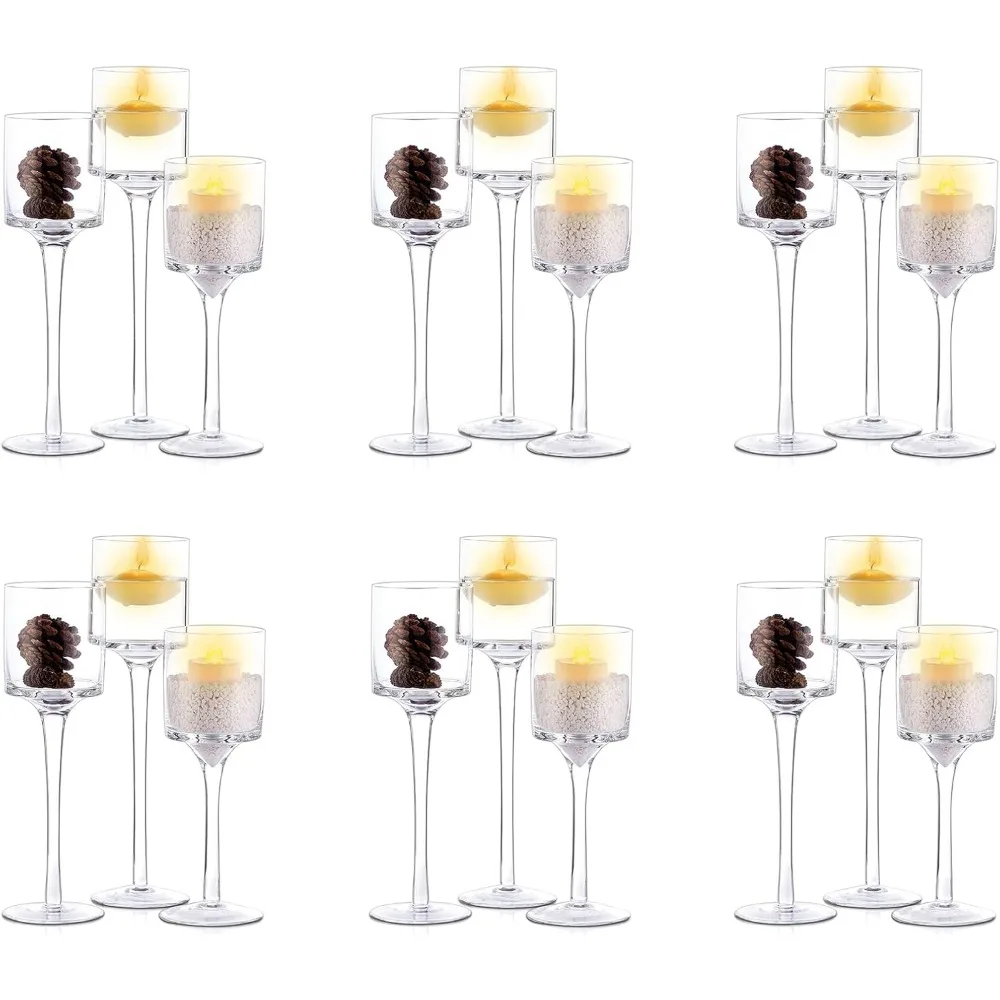 18 Pcs Candle Holders for Floating Candles Clear Long Stem Candle Stand Pillar Candleholder Centerpiece Decor