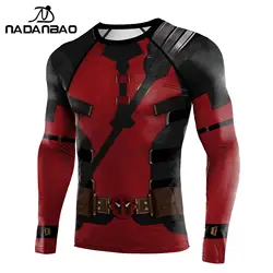 NADANBAO Anime Deadpool 3D drukowane koszule kompresyjne dla mężczyzn Rash Guards siłownia Surfing z długim rękawem trening rozciągliwe topy Fitness