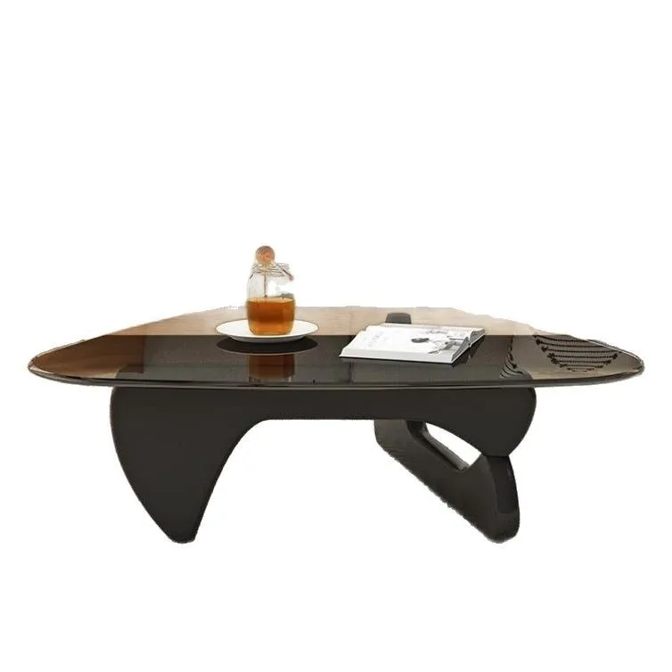 

Tempered glass coffee table small apartment living room household solid wood minimalist modern simple creative round tea