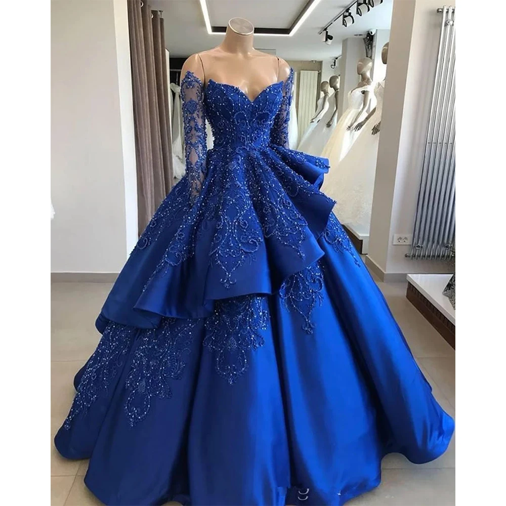 

Sexy Backless Evening Dresses For Women Beautiful Off Shoulder Long Sleeve Elegant Fluffy Princess Style Mopping Prom Gowns 2024