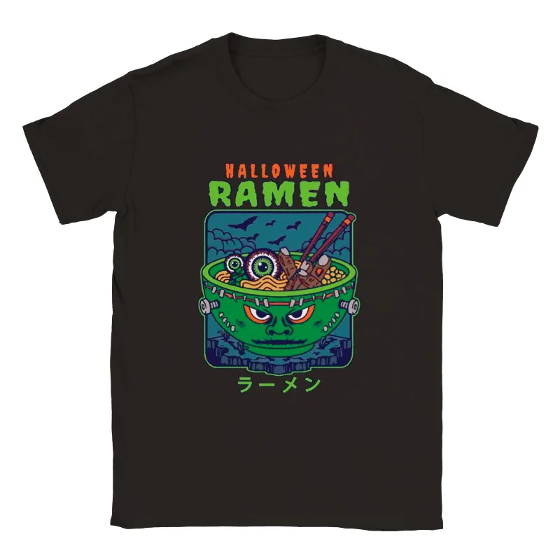 Kawaii Halloween Ramen T Shirt Japanese Food Tee Shirt Oriental Culture Noodle Unisex T-shirts For Man Woman Short Summer Tees