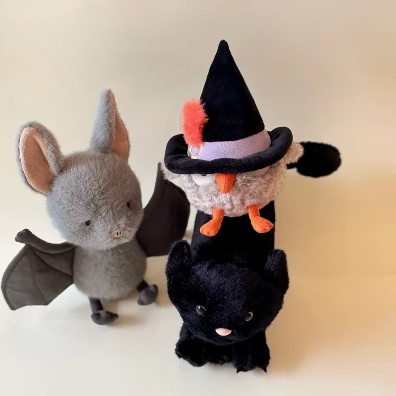 Kawaii Halloween Owl Black Cat Stuffed Animal Gray Bat Plushies Witch Bird Plush Toy Adorable Room Decor Toys Gifts