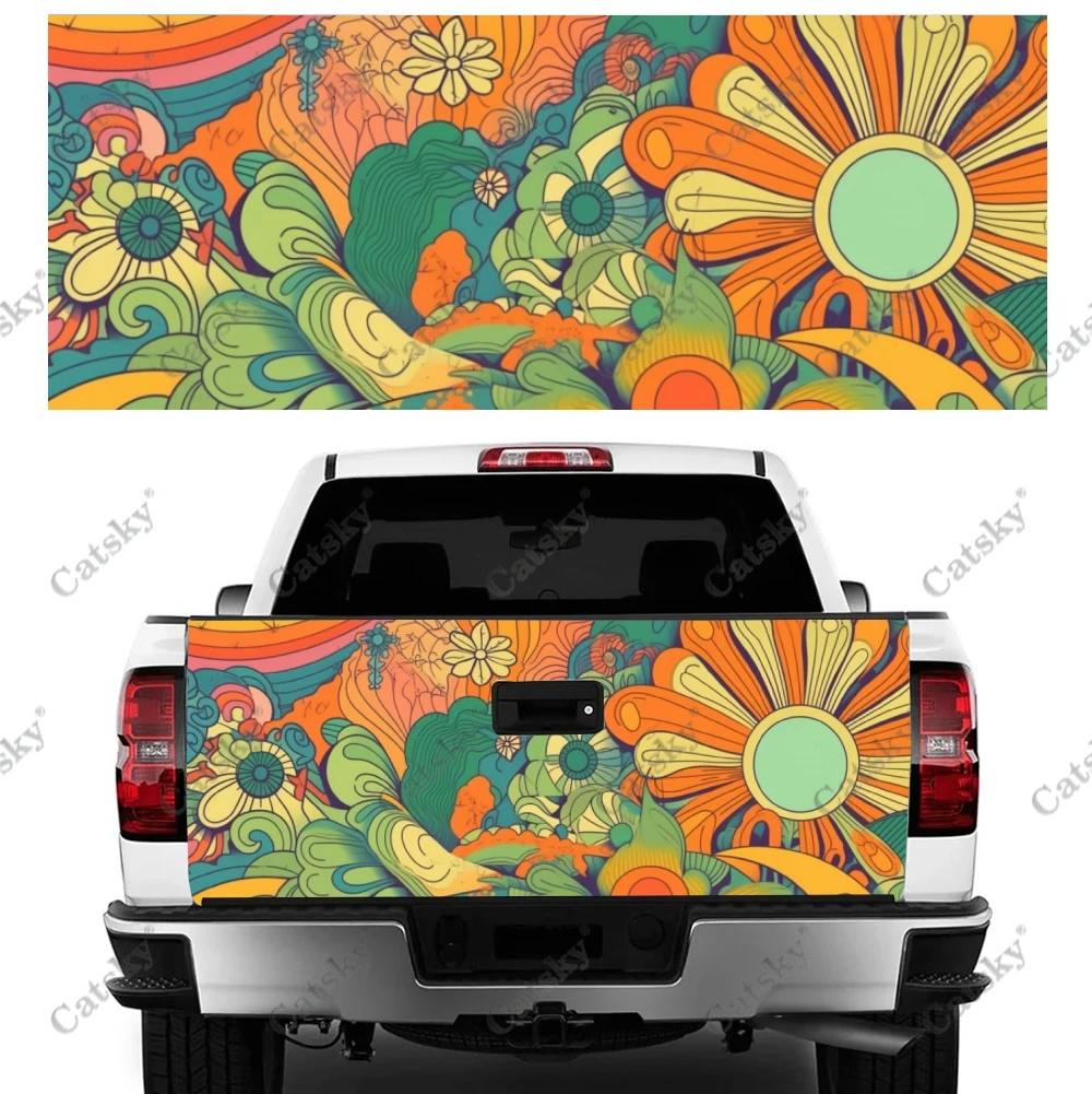 Hippie Theme Flower Peace Art Truck Tailgate Wrap Professional Grade Material Universal Fit for Full Size Trucks Weatherproof