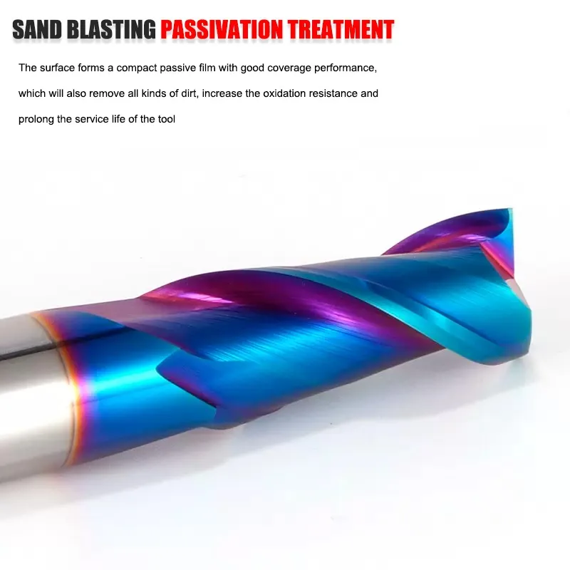 SHAZAM HRC70 2-Flute Tungsten Steel carbide Blue Nano Coating Flat Milling Cutter CNC Stainless Steel Special End Mill Tools