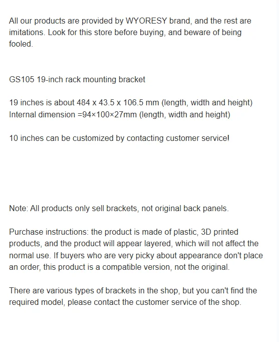 WYORESY for Netgear ProSAFE GS105 Gigabit Switch Rack Bracket Stable 19 Inch Cabinet Network Equipment Mount Storage