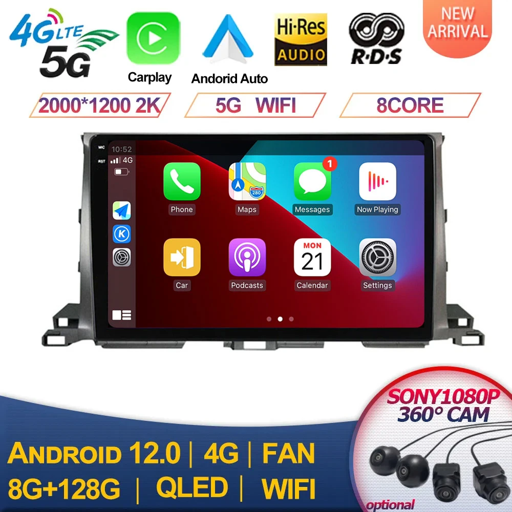 

Car Radio Multimedia Player For Toyota Highlander Kluger 2013-2018 Android 12 Navigation GPS Carplay Autoradio Stereo All In One