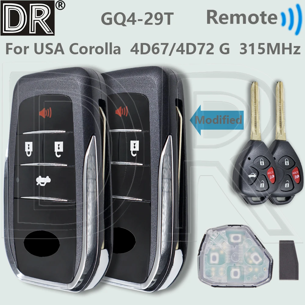 

DR GQ4-29T 315 МГц 4D67 4D72 G чип автомобильный ключ дистанционного управления для Toyota Corolla Camry Vibe Pontiac Matrix Venza 2008-2015