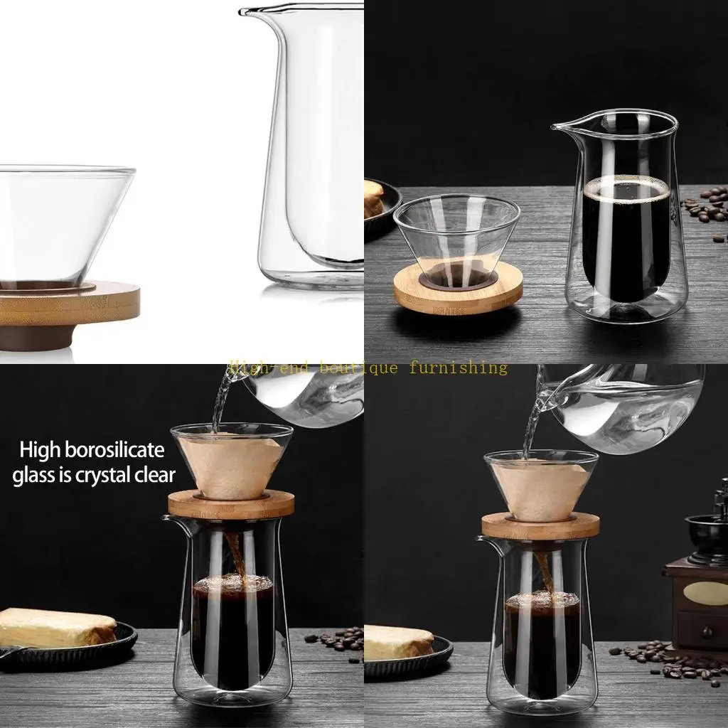 

L9NB Double-Layer Glass Carafe Pouring Coffee Maker Fillter Set for Home or Office