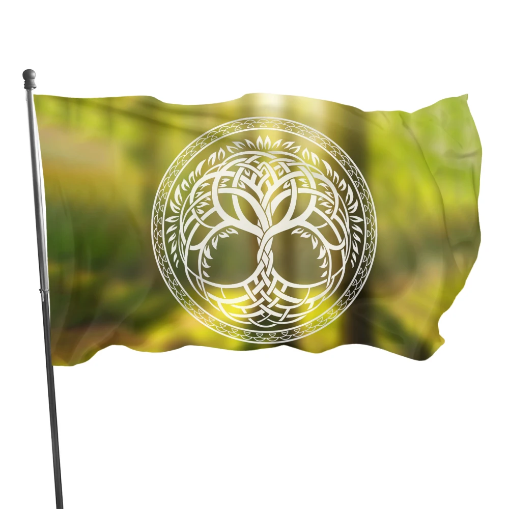Tree Runes Flag Viking Tree of Life Flags Norse Mythology Gift Hanging Banner Home Party Home Outdoor Decoration for Women Men