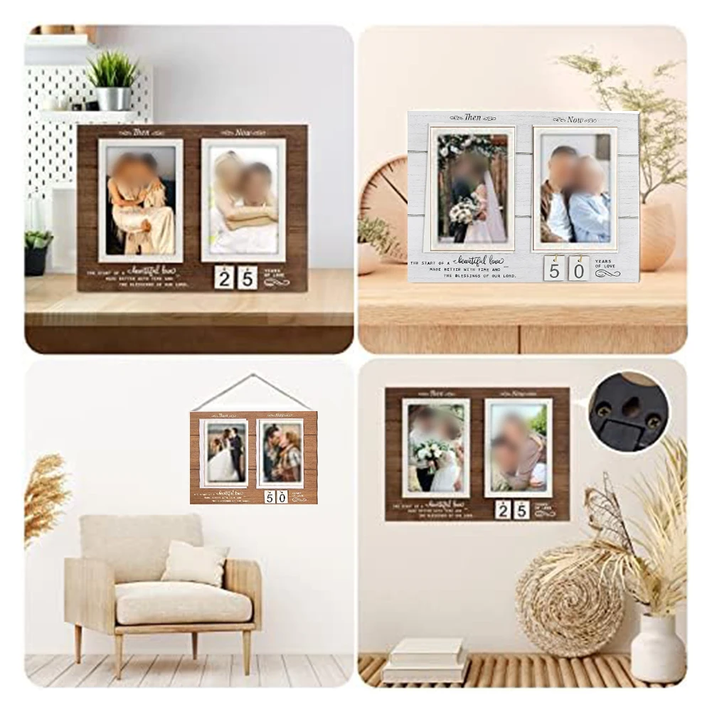 Personalized Wooden Photo Frame for Anniversary Milestones with For Then & Now Layout to Display Cherished Couple Photos