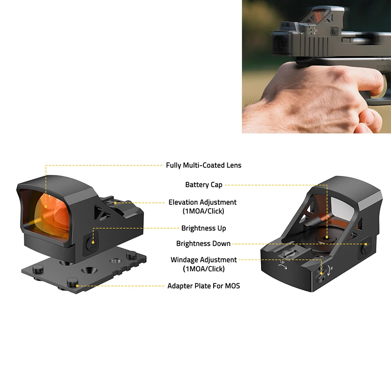 

CVLIFE Motion Awake Red Dot Sight 3MOA Reflex Optics Scope with Adapter Plate for MOS & 21mm Picatinny Compatible with RMS/RMSC