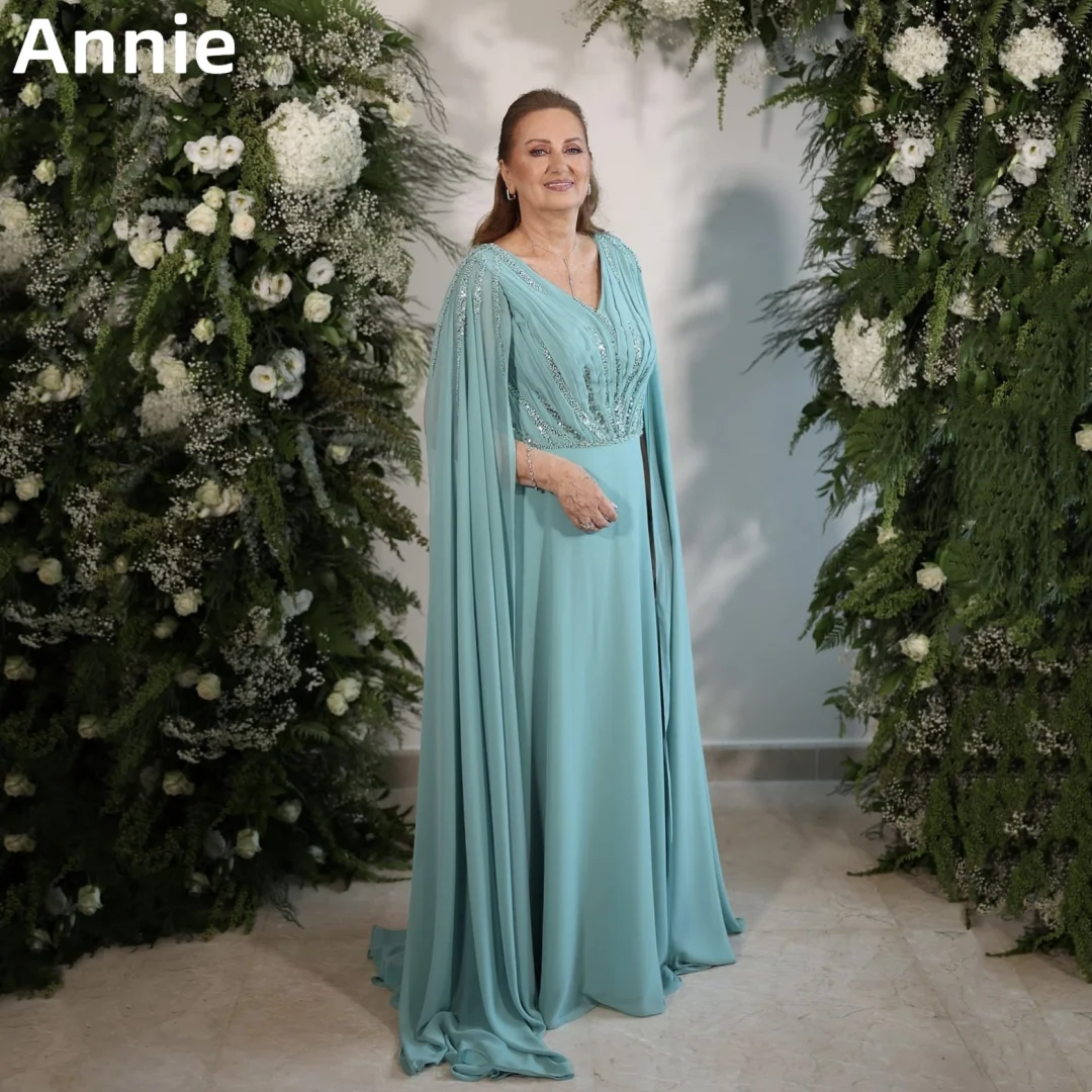 Annie-elegante vestido de fiesta azul claro, vestido de noche de gasa, capa para madre de la novia, boda, ocasiones formales