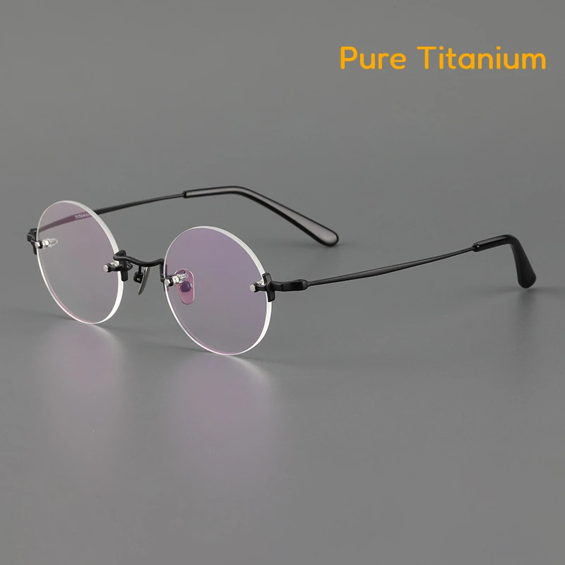 

Japanese Handmade Pure TItanium Eyeglasses Frame Designer Brand Retro Round Rimless Rimless Myopia Prescription Glasses Frames