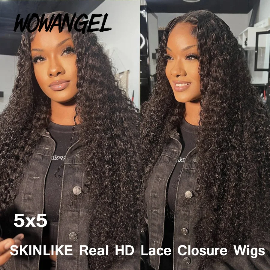 Wow Angel 5x5 HD Lace Closure Curly Wigs Glueless Brazilian Remy Hair Melt All Skins Natural Hairline Human Hair Wigs For Woman