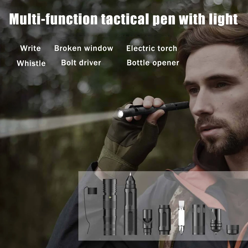 Multifunctional Ballpoint Pen With 100LM Flashlight Tactical Self-Defense Pen Fragile Window Breaker EDC Outdoor Survival Tool